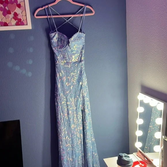 princess polly baby blue dress Backless. Butterfly. Basically perfect.  Sequin Butterfly Dress in  Iridescent #lucyintheskystore #homecoming #sequindress